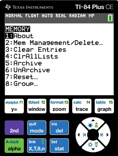 Soft reset of the TI-84 calculator